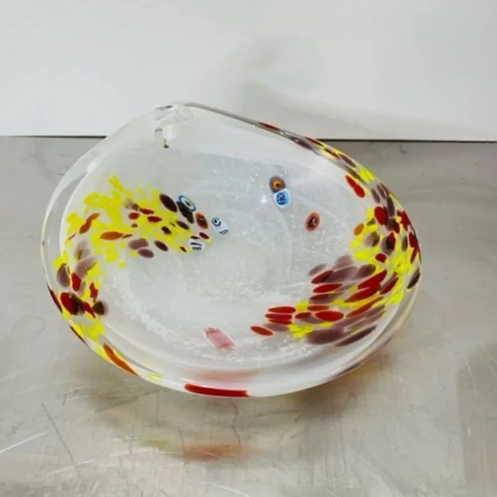 Murano Style Millefiori Clear Swirl Yellow Red White Twist End 7.25" 7.25" by 3.